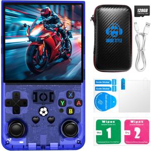 R36MAX Retro Handheld Game Console, 4.0 Inch 720x720 IPS Screen, 64GB Built-in 18,000+ Classic Game, Portable Hand Held Open Source Linux System, 4000mAh Battery Retro Gaming Console(Blue 64GB)