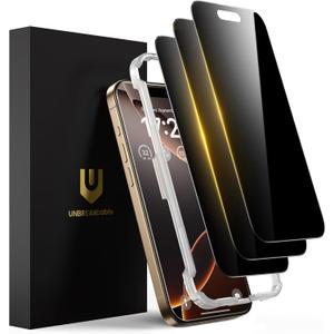 UNBREAKcable Privacy Screen Protector for iPhone 16 Pro (6.3"), 25 Anti-Spy Tempered Glass, Easy Install Alignment Frame, Case-Friendly, 9H Hardness, Anti-Fingerprint, 3-Pack