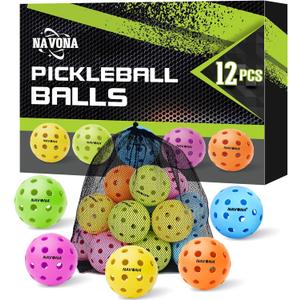 Navona 12 Pack Premium 40-Holes Colorful Outdoor Pickleball Balls, Meet USAPA Official Requirement, Perfectly Balanced, High Bounce True Flight, Durable Outdoor Pickleball Set