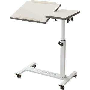 TigerDad Over Bed Table with Wheels Adjustable | Rolling Laptop Table Overbed Desk Hospital Tray Table Sofa Chair Side Table for Home Office (White), 27.6 inches x 15.7 inches x 37.4 inches