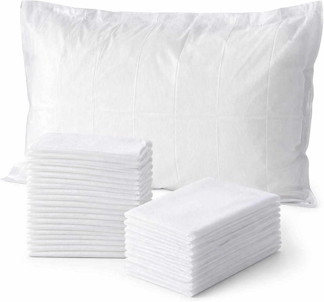 Disposable Pillow Case Covers, 100 Pack, 20 x 31.5 Inch White Single Use Pillow Covers for Travel, Guest Room, Massage Table, Spa and Temporary Bedding