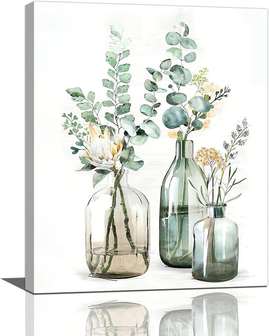 Yibuda Botanical Bathroom Wall Art Rustic Green Plant Bathroom Wall Decor Country Natural Botanical Bathroom Pictures Canvas Print Painting Framed Modern Home Artwork Office Bedroom Kitchen 16''x20'' (20L" x 16W")