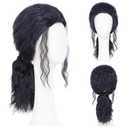 Men's Long Black Hair Wig - Natural Long Hair Wig Men, Men Cosplay Wigs, Curly Ponytail Synthetic Wigs, Heat Resistant Character Costume Wig For Party Or Halloween Cosplay Costume