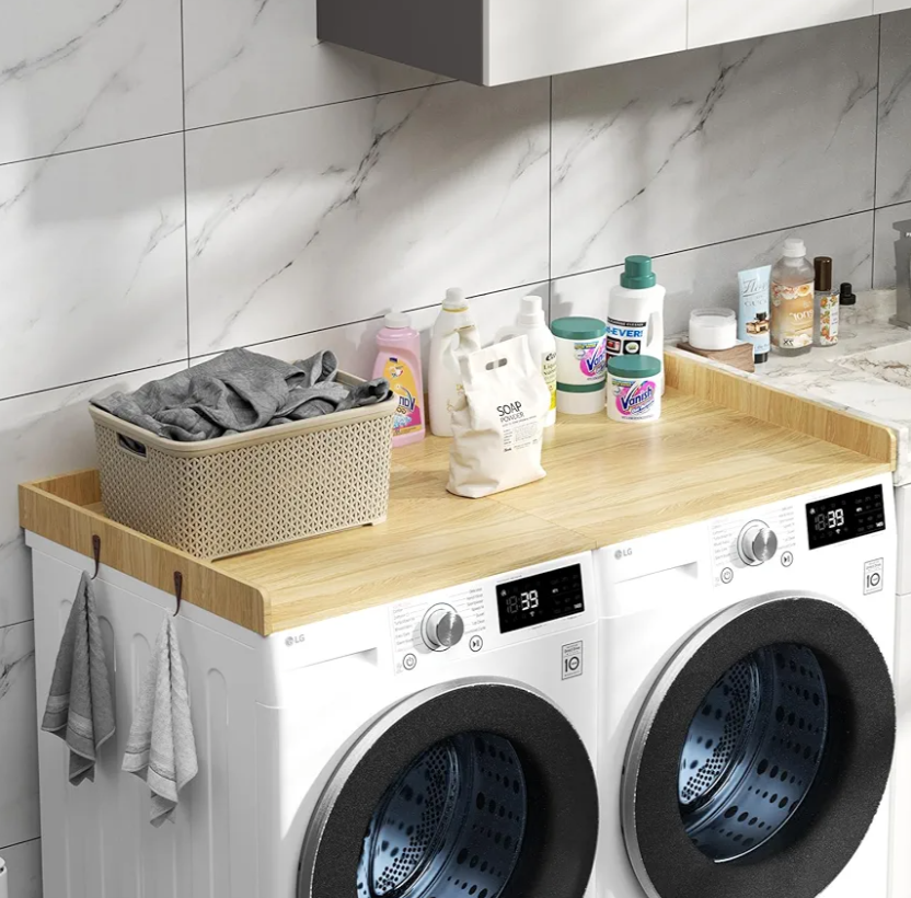Washer Dryer Countertop 54" x 27.6" Laundry Countertop Over Washer and Dryer with Safety Ledge Non-Slip Pads Wood Laundry Machine Cover for Storage Washer Dryer Toppper for Laundry Room Organization Washer Dryer Countertop 54" x 27.6" Laundry Countertop Over Washer and Dryer with Safety Ledge Non-Slip Pads Wood Laundry Machine Cover for Storage Washer Dryer Toppper for Laundry Room Organization