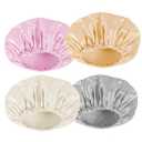 AmazerBath Shower Cap, 4 PCS Shower Caps for Women Reusable Waterproof, Double Layers Hair Cap for Shower, Elastic and Flexi Bath Caps, Environmental Protection Bathing Hat for Adult Kids, Medium Size (Gray- Ivory- Gold- Pink)