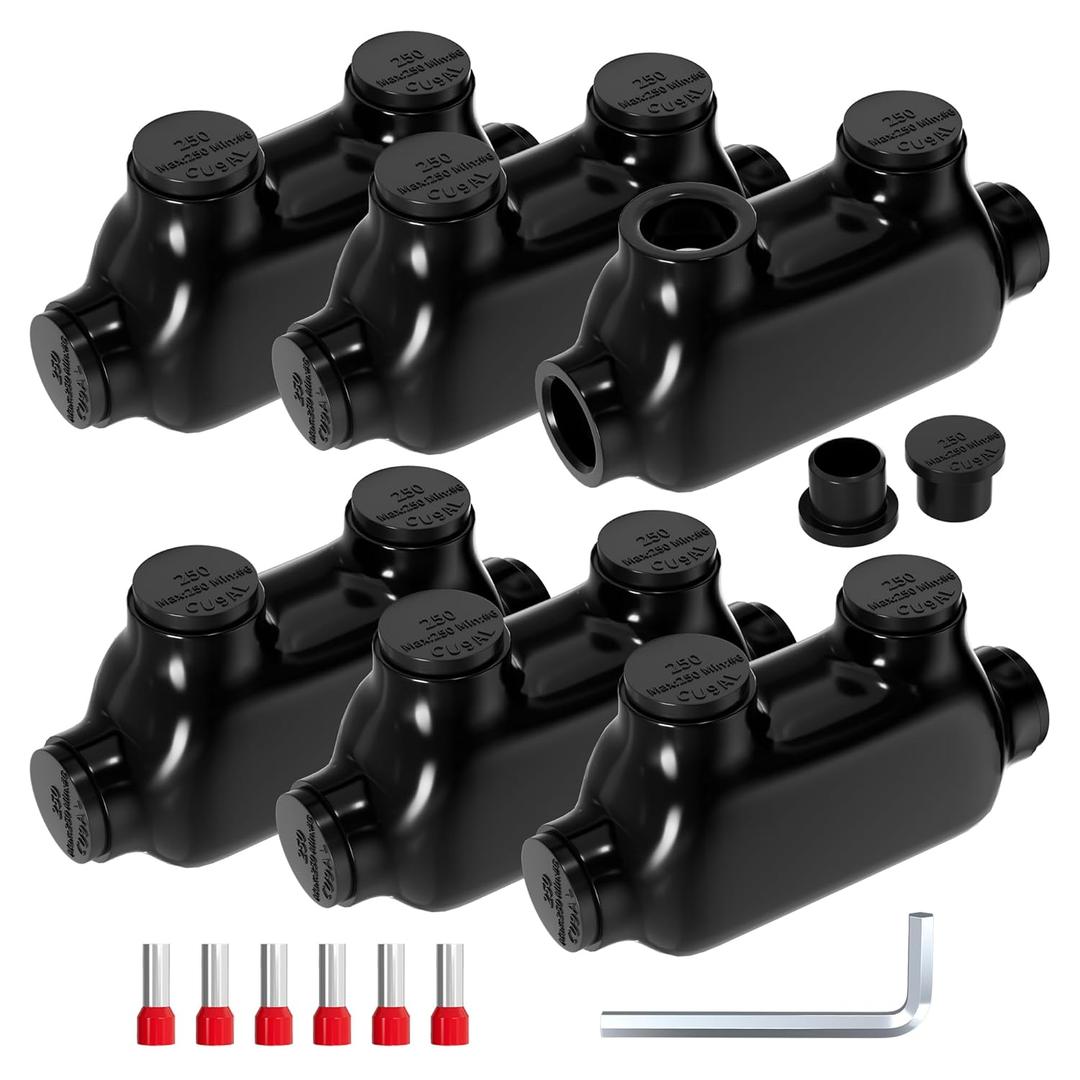 Joinfworld Insulated Inline Splice Connector 250CMC-6 Gauge Aluminum to Copper Wire Connectors Aluminum Wire Connectors Electrical Inline Splice Connector with 5/16" Slotted Allen Hex - 6 Pack