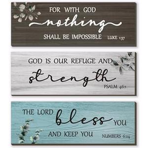 FENCORDAR 3 Pieces Office Decor Rustic Wooden Bible Verse Wall Decor Farmhouse Christian Religious Wall Decor for Women Office Bedroom Bathroom Home Wall Decoration(Fresh 12 x 4 Inch)