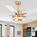 52" White and Gold Modern Chandelier Fandelier Ceiling Fan with Light | DC motor, reversible, dimmable, 3 adjustable rings for DIY shape; for bedroom, living room.