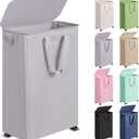 Slim Laundry Hamper with Lid and Wheels, Small Rolling Laundry Basket with Handle for Small Spaces, Tall Dirty Clothes Hampers for Dorm, Bathroom and Bedroom, 75L, Grey