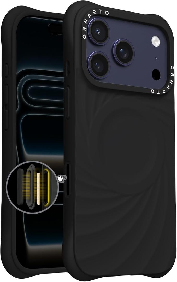 ORNARTO Vortuxe for iPhone 17 Pro Max Case 6.9" | 2X MIL-STD Protection | Camera Button Control | Compatible with MagSafe | Sleek Aesthetic Liquid Silicone Phone Cover | Black