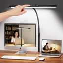 LED Desk Lamp for Office Home, Stepless Dimming Architect Desk Light with DC Adapter, Eye-Caring Desk Lamp with Clamp, 25 Lighting Modes Adjustable 12.8in Flexible Gooseneck for Workbench, Drafting