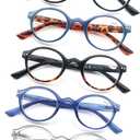 Round Reading Glasses for Women Men Classic Circular Readers +3.00 Stylish Lightweight Cheaters Glasses Spring Hinges 5 Pack (5 Pairs in Multicolor a)