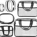 XEWEA Clear Travel Toiletry Bags & Small Electronic Accessories Organizer Case, 6 PCS TSA Approved Transparent Makeup Bag for Women Men, Waterproof PVC Quart Pouch with Zipper for Airline Essentials - Black