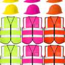 Construction Hard Hats and High Visibility Reflective Safety Vest Worker Costume for Neon Traffic Construction Party