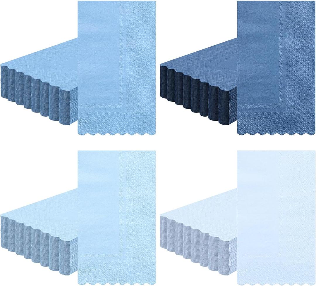 Zhanmai 100 Pack Cocktail Napkins 4.3 x 7.9 Inch Scalloped Napkins Beverage Napkins Gradient Color Paper Napkins with Scalloped Edges Thick Disposable Luncheon Napkins for Party Supplies (Dusty Blue)