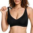 Soft Intention Jelly Wireless Bra, Minimizer Bras for Women Deep V Bra, No Underwire Seamless Full Coverage (Black, M)