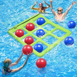 TicTac Shot Pool Toys Games Set- Tic-Tac-Toe Inflatable Pool Toy with 10 Balls - for Adults Teens Kids 2-10 Players, 56" X 54"