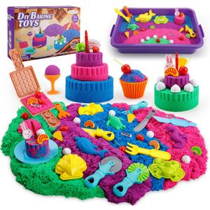 YIDESTARS Sensory Play Kit: Sand Art & Ice Cream Toy - 4lbs Colorful Sand,Molds,Tools,Sandbox w/Lid - Fun Gift for Kids(3-8)