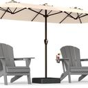 PatioKingdom 15FT Large Patio Umbrella with Base, Double Sided Rectangular Outdoor Umbrella with Sturdy Fiberglass Ribs, Market Umbrella for Pool,Garden,Backyard,Deck (Beige, 15FT)