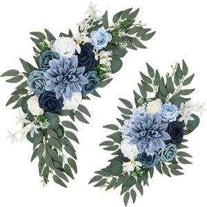 Wedding Arch Flowers Set of 2, Artificial Flowers for Decoration for Wedding Ceremony Backdrop, Wedding Floral Arrangement for Arch, Wedding Welcome Signs, Reception Decor (Dusty Blue)