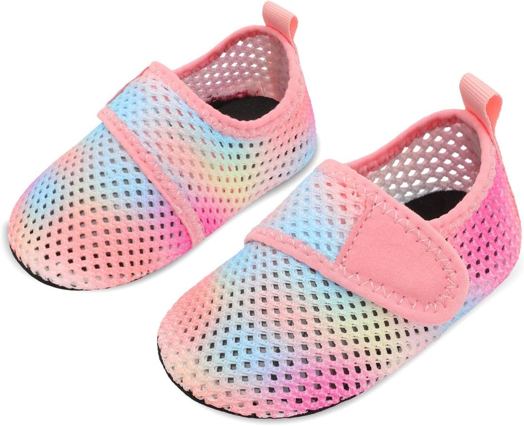 JIASUQI Baby Boys and Girls Barefoot Swim Water Skin Shoes Aqua Socks for Beach Swim Pool (6-12 Months Infant, Mesh Colorful)