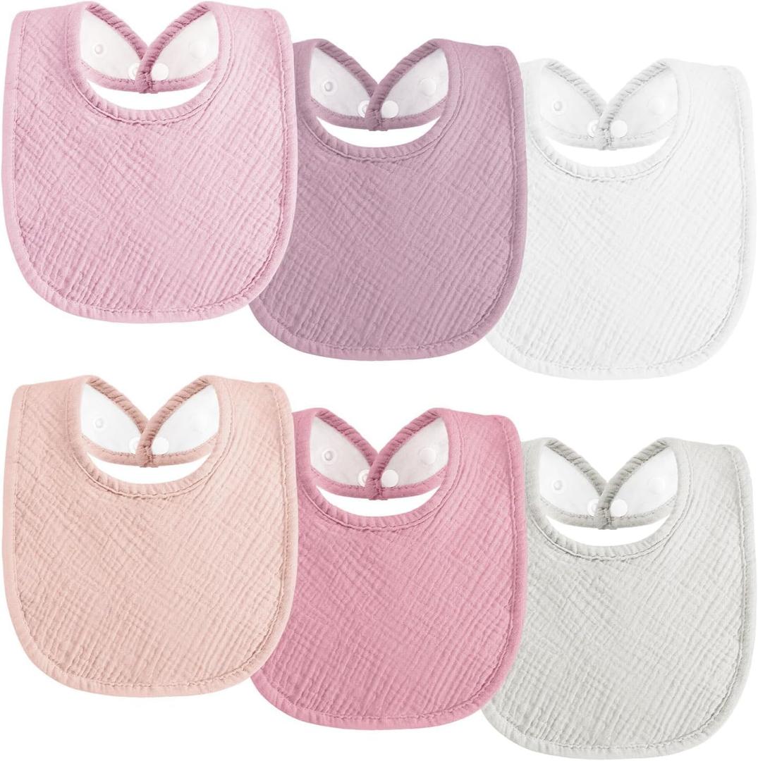 Muslin Baby Bibs Cotton Baby Drool Bandana Bibs for Baby Girls Boys Infant Newborn Toddler Drooling and Teething (Macaron Pink)