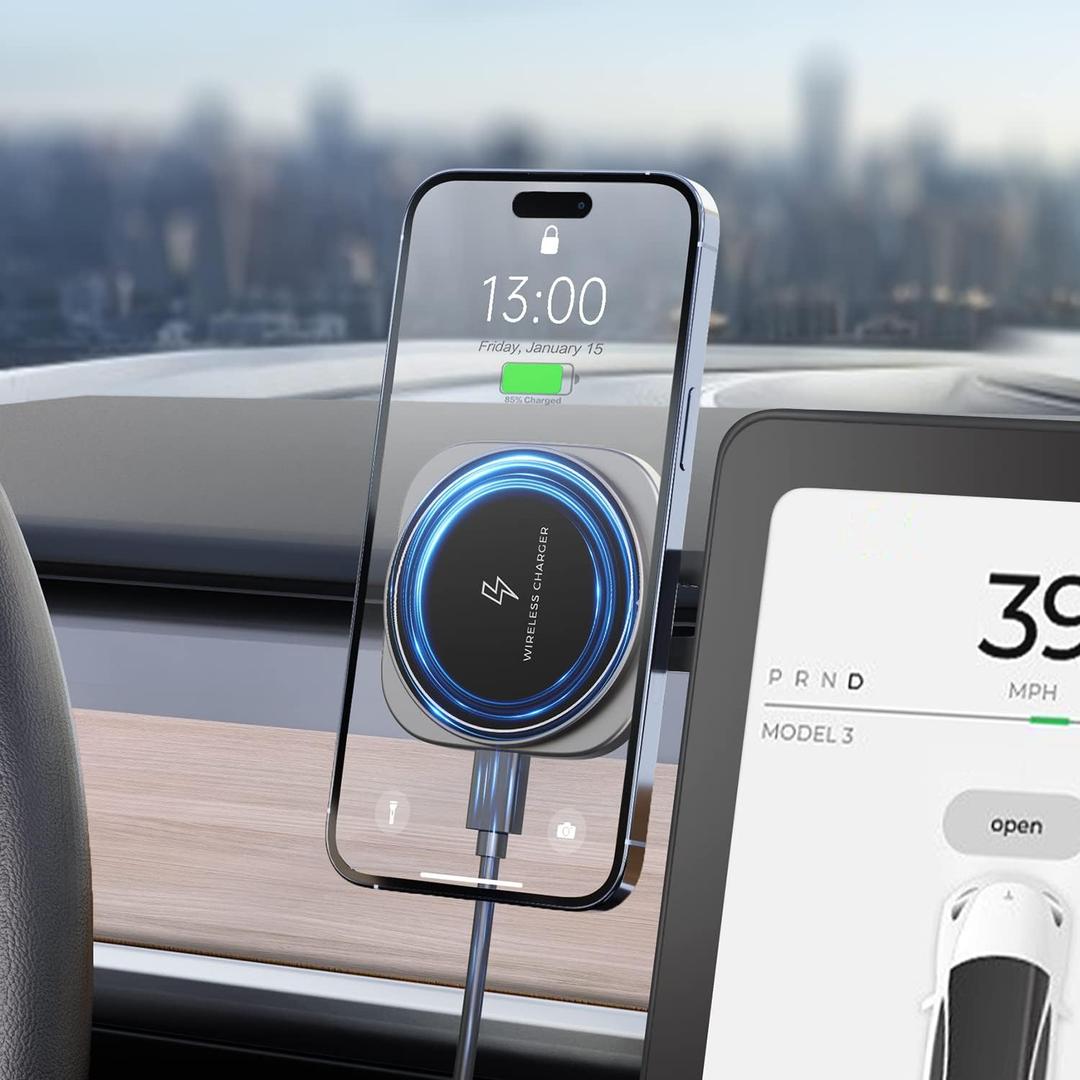 15W Wireless Car Charger Mount, Strong Magnetic Phone Holder Car Mount for Tesla Monitor Car Screen, Fits for MagSafe iPhone and MagSafe Cases