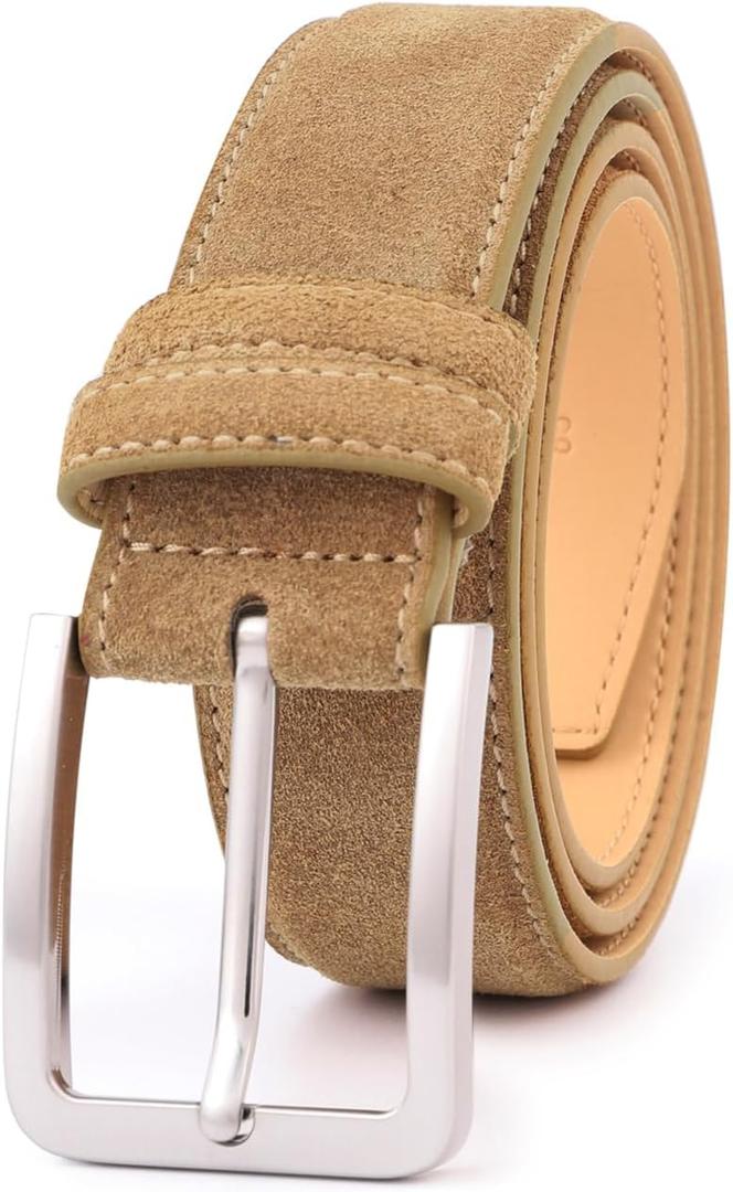 Men's Belt Casual Genuine Leather Suede Belts for Men 1 3/8" Wide Elegant Golf Dress Belt 34"
