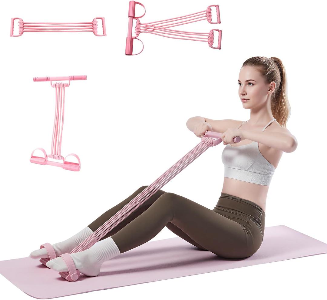 2 x 3-in-1 Multifunctional Pedal Resistance Band with Handle, Natural Latex Tension Rope, Portable Pocket Gym for Abdomen Waist Arm Leg Stretching Training, Home Office Travel