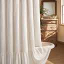Farmhouse Shower Curtain with Ruffle Hem Linen Shower Curtains for Bathroom Country Vintage Rustic Natural Fabric, White-Beige Stripe 72" W x 72" L