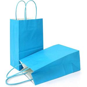 AZOWA Gift Bags Blue Kraft Paper Bags With Handles (Blue, 25 CT)