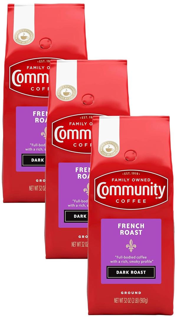 Community Coffee French Roast Ground Coffee, Extra Dark Roast, 32 Ounce (Pack of 3)