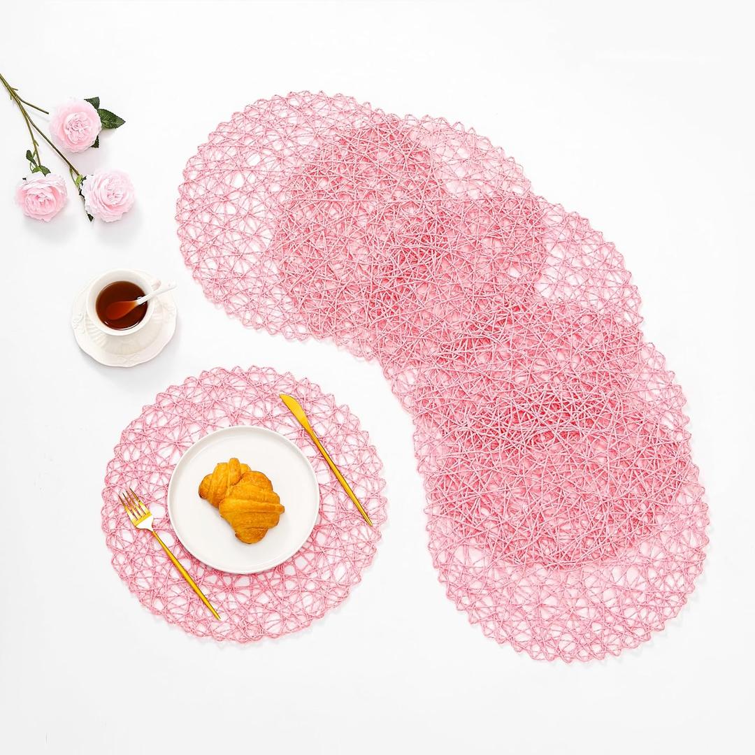 IcosaMro Pink Round Placemats Set of 6 for Dining Table, 15 Inch Paper Woven Boho Decorative Circle Place Mat for Wedding Christmas Thanksgiving Day Holiday Dinner, 15 Inch, Pink IcosaMro Pink Round Placemats Set of 6 for Dining Table, 15 Inch Paper Woven Boho Decorative Circle Place Mat for Wedding Christmas Thanksgiving Day Holiday Dinner, 15 Inch, Pink