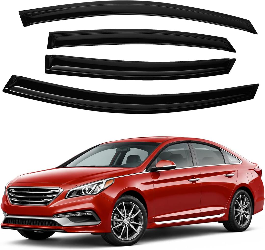Canvcle Sonata Rain Guards - Window Visors for Hyundai Sonata 2015-2019, Outside-Mount Tape-On Side Window Wind Deflectors for Hyundai Sonata Accessories, Vent Visors Shades Rainproof Black 4PCS