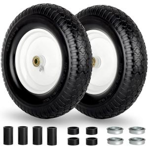 4.80/4.00-8" Wheelbarrow Tire, 16" Flat-Free Solid Tire and Wheel, 3" Centered Hub, 5/8" Axle Bore Hole,for Garden Wagon Cart Trolley Dolly Replacement(2 Pack)