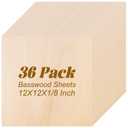 MIVIDE 36 Pack Basswood Sheets 1/8 inch, 12"x12"x1/8" Craft Plywood Sheets, 3mm Basswood for Laser Cutting, Plywood Board Unfinished Wood for Crafts DIY Ornaments and Models Engraving Drawing