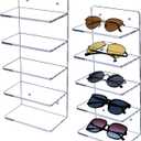 MyGift 5 Tier Clear Acrylic Sunglasses Holder Rack, Wall Mounted Eye Glasses Shelf or Tabletop Display Stand, Retail Eyewear Showcase Storage Organizer, Set of 2