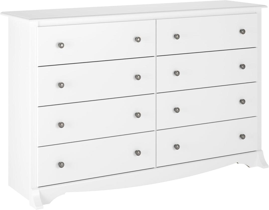 Prepac Sonoma 8 Drawer Double Dresser for Bedroom, Wide Chest of Drawers, Bedroom Furniture, Clothes Storage and Organizer, 17.25" D x 59" W x 37" H, White