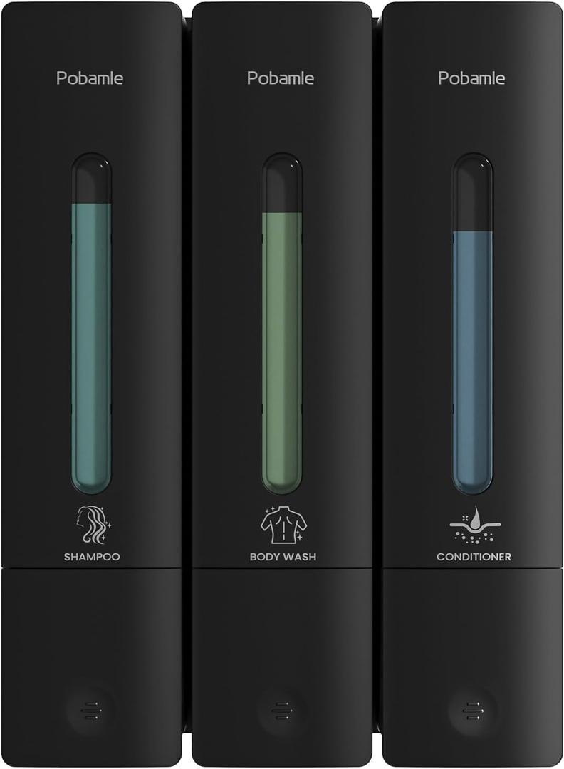Shampoo and Conditioner Dispenser - Shower Soap Dispenser Wall Mounted No Drill - Shampoo Conditioner Body Wash Dispenser 3 Chamber - Easy Install for Bathroom Hotel Black 1200ml