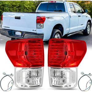 Tail Lights Assembly Pair with Wiring Harnesses for 2007 2008 2009 2010 2011 2012 2013 Toyota Tundra Red Taillights Rear Back Brake Lamps Left Driver and Right Passenger Side,Chrome Housing Clear Lens