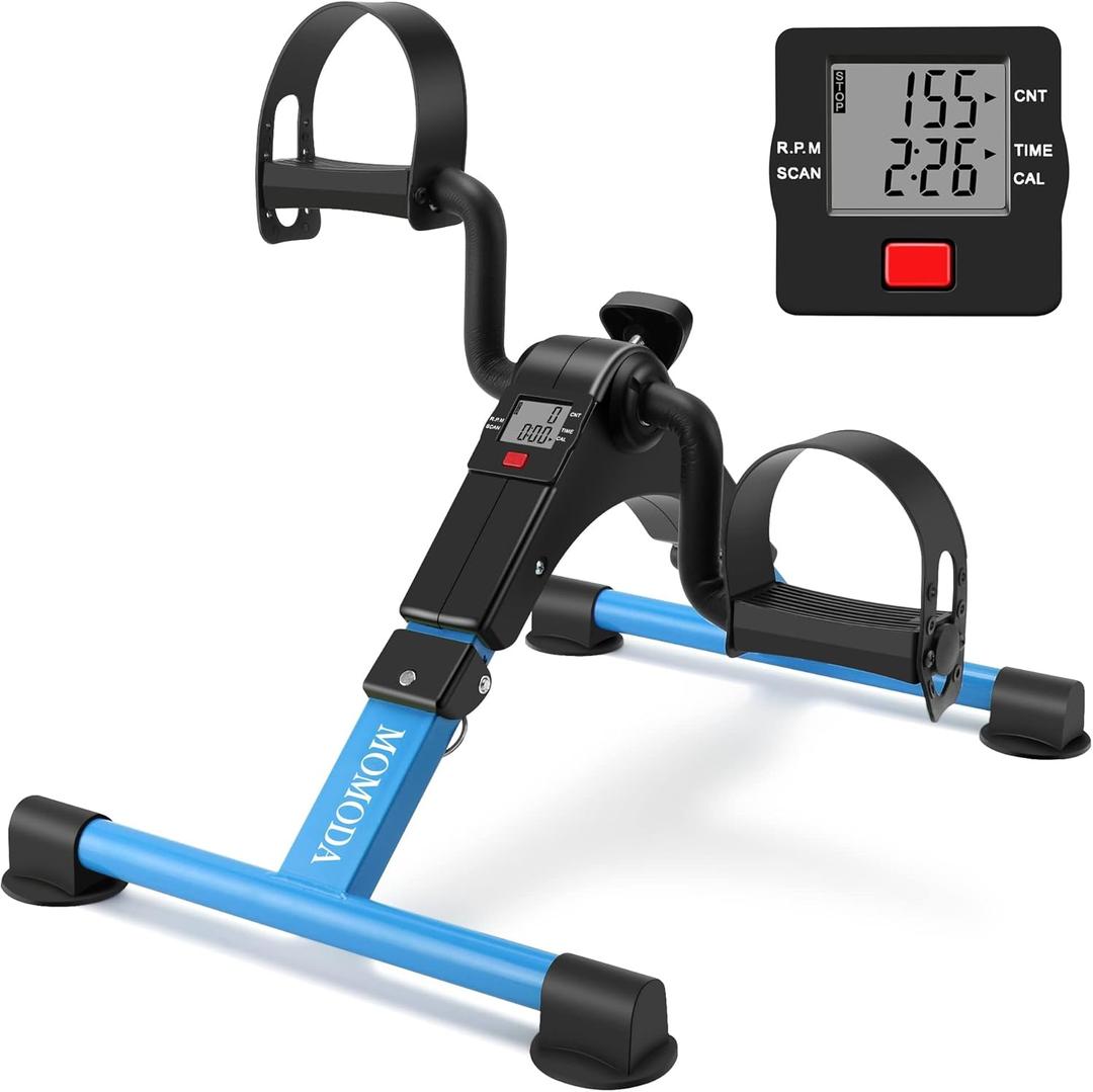 MOMODA Under Desk Pedal Exerciser Mini Bike for Leg/Arm - Foldable Peddler with LCD Display for Home/Office (Blue)