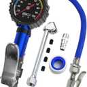 Tire Inflator with Pressure Gauge and Longer Hose - Most Accurate, Heavy Duty Air Chuck with Gauge for Air Compressor Tire Inflator Attachment - 100PSI (Black Dial)