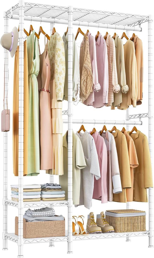 Raybee 77" H Heavy Duty Clothes Rack Wire Clothing Racks Adjustable for Hanging Clothes Portable Wardrobe Closet 77" Hx31.5 Wx15.8 D White