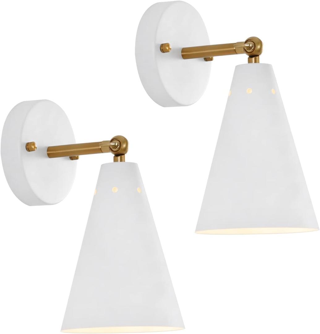 White Wall Sconces Set of Two, Modern Sconces Light Fixtures Hardwired with Metal Shade,Indoor Decor Arm Swing Lamp for Hallway,Bedroom,Living Room,Reading,Bedside,Kitchen,Nightstand