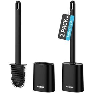 MR.SIGA Toilet Brush and Holder Set, Wall Mounted Toilet Bowl Brush, Compact Toilet Scrub Brush with Holder for Bathroom, Black, 2 Pack