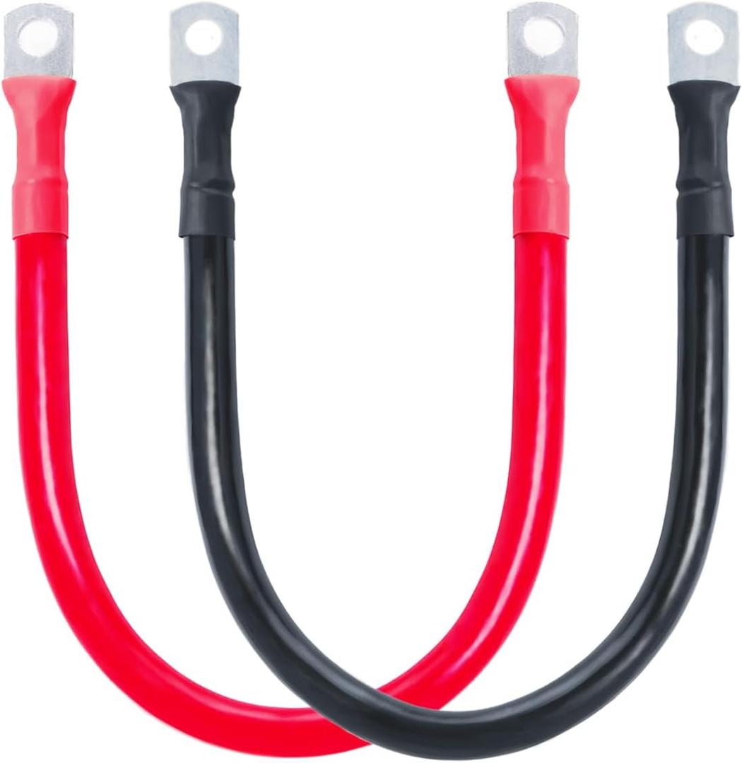 ECO-WORTHY 2AWG Battery Cable with 5/16'' Lug Terminals 12inch Cables Set Tinned Copper Battery Inverter Cable for Car, Truck, RV, Solar