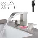 LED Light Widespread Bathroom Faucets for Sink 3 Hole Waterfall -Bathroom Faucet with Pop-up Drain Assembly, 8 Inch Bathroom Sink Faucet 2-Handles, Modern Lavatory Vanity Faucet (Brushed Nickel)