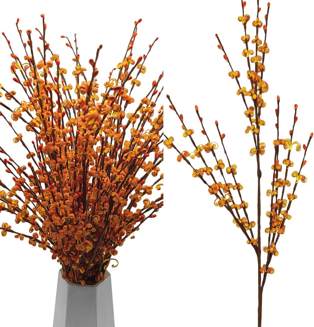 5 Pcs 29.5" Long Fake Fall Flowers Burnt Orange Jasmine Fall Floral Stems for Wedding Thanksgiving Bouquets Dried Autumn Orange Fake Flowers for Vases Home Parties Thanksgiving Decor