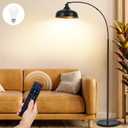 Arch Floor Lamps with Remote - Dimmable Floor Lamp 70, Black Tall Lamp with 360 Adjustable Hanging Metal Shade, Arc Lamps Floor Standing with 9W Bulb, Over Couch Lamps for Living Room, Foot Switch