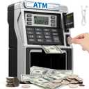 ATM Piggy Bank for Kids Rechargeable, Power-Off Memory for Real Money Safe with Debit Card, Coin Recognition,Bill Feeder,Balance Calculator, Kids ATM Machine for Boys Girls
